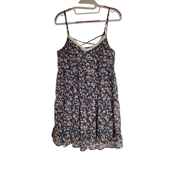Women's Maurices Navy Floral Boho Crochet V-Neck Flowy Sundress | Size Small - Picture 1 of 11